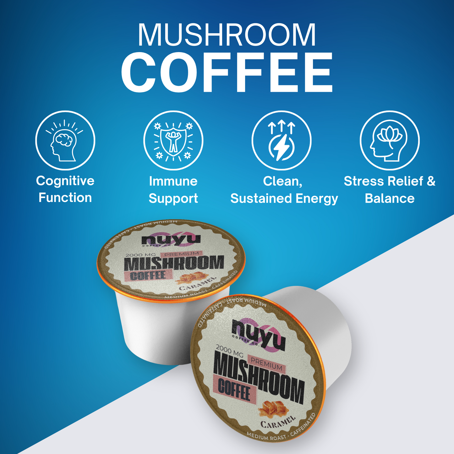 (BACKORDER) Nuyu Mushroom Coffee Pods, Caramel Flavor - 12 pack