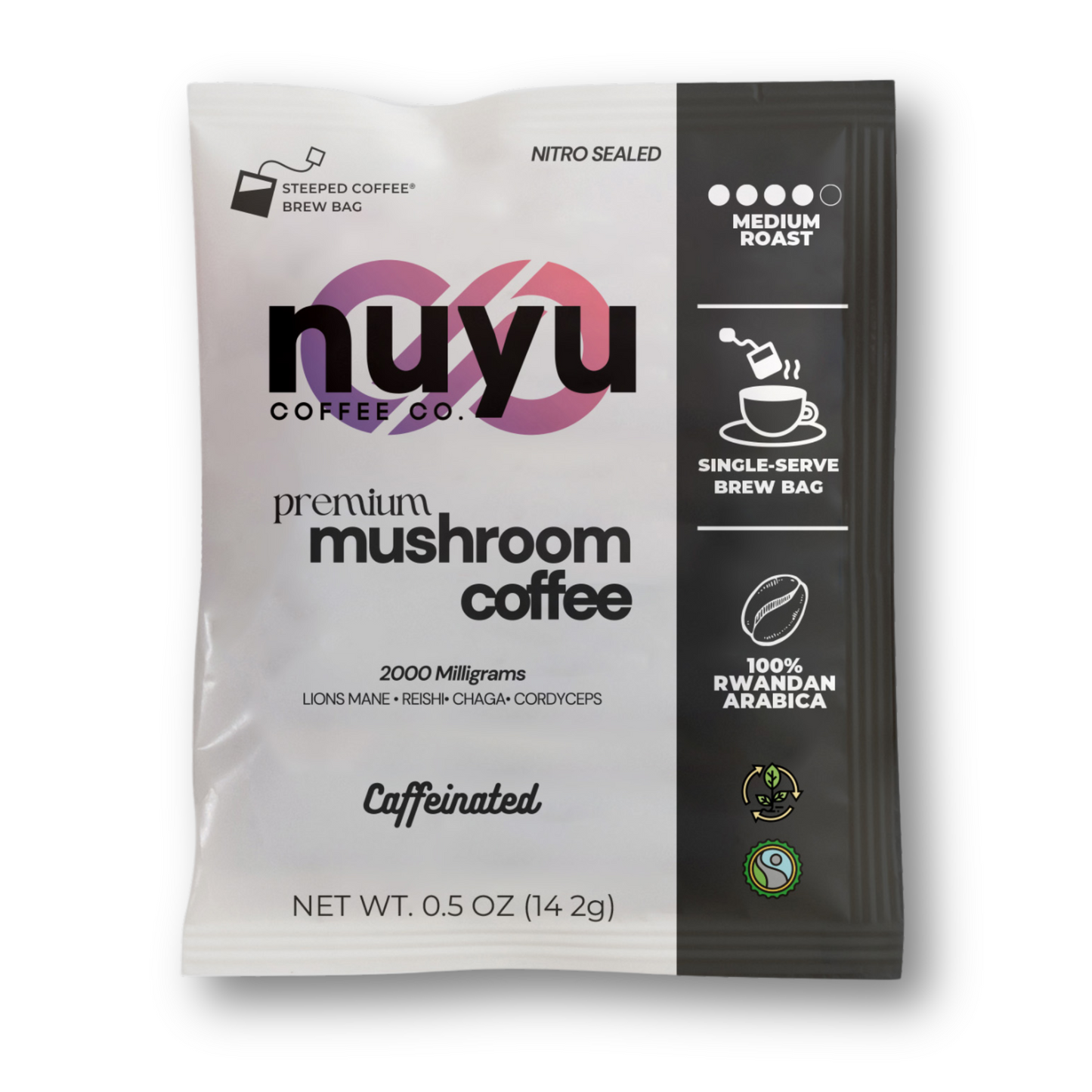 Nuyu Premium Mushroom Coffee With Brew Bags - 2 Pack / 14 Bags