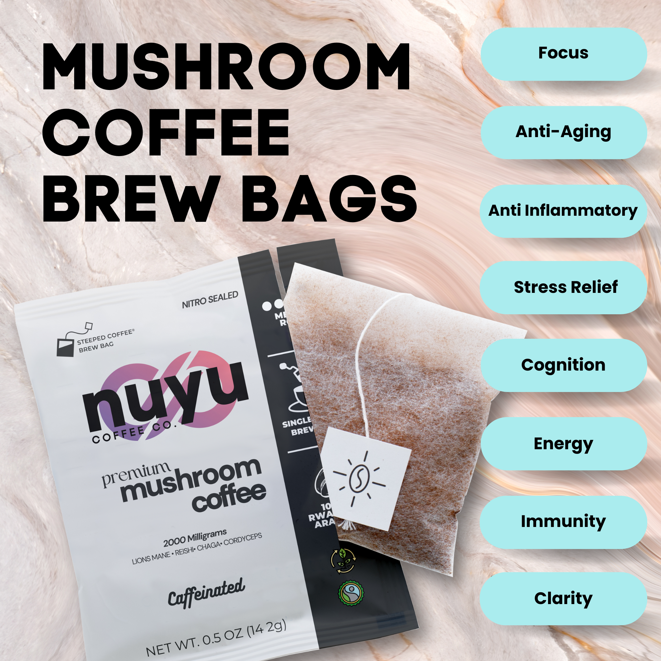 Nuyu Premium Mushroom Coffee With 7 Brew Bags