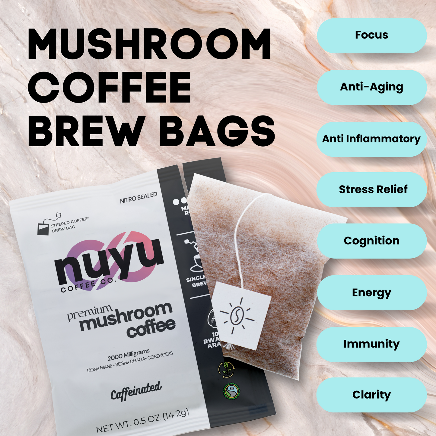 Nuyu Premium Mushroom Coffee With Brew Bags - 2 Pack / 14 Bags
