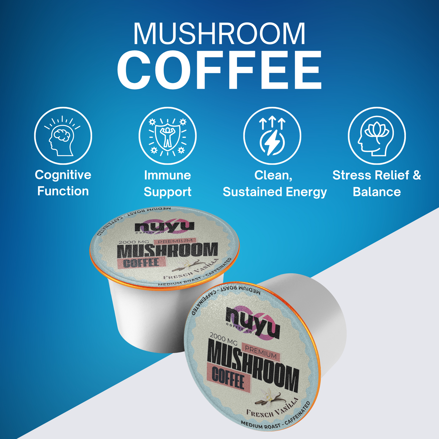 Nuyu Mushroom Coffee Pods, French Vanilla Flavor - 12 pack