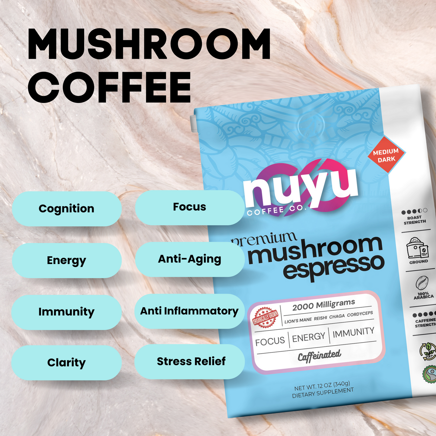 Mushroom Blend Espresso (12 oz) – Ground Coffee