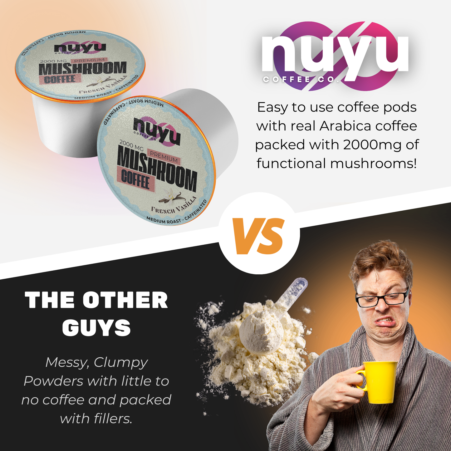 Nuyu Mushroom Coffee Pods, French Vanilla Flavor - 12 pack