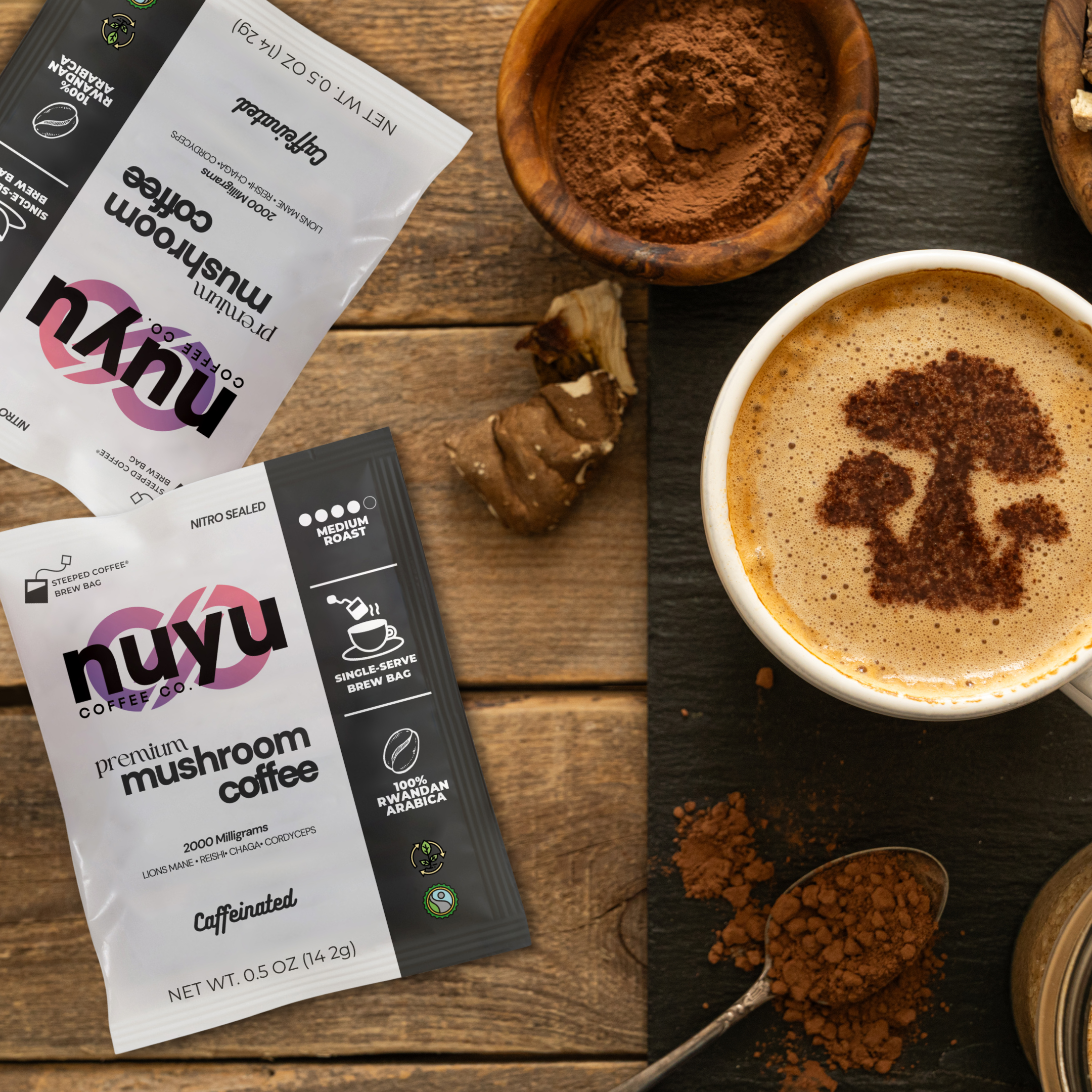 Nuyu Premium Mushroom Coffee With 7 Brew Bags