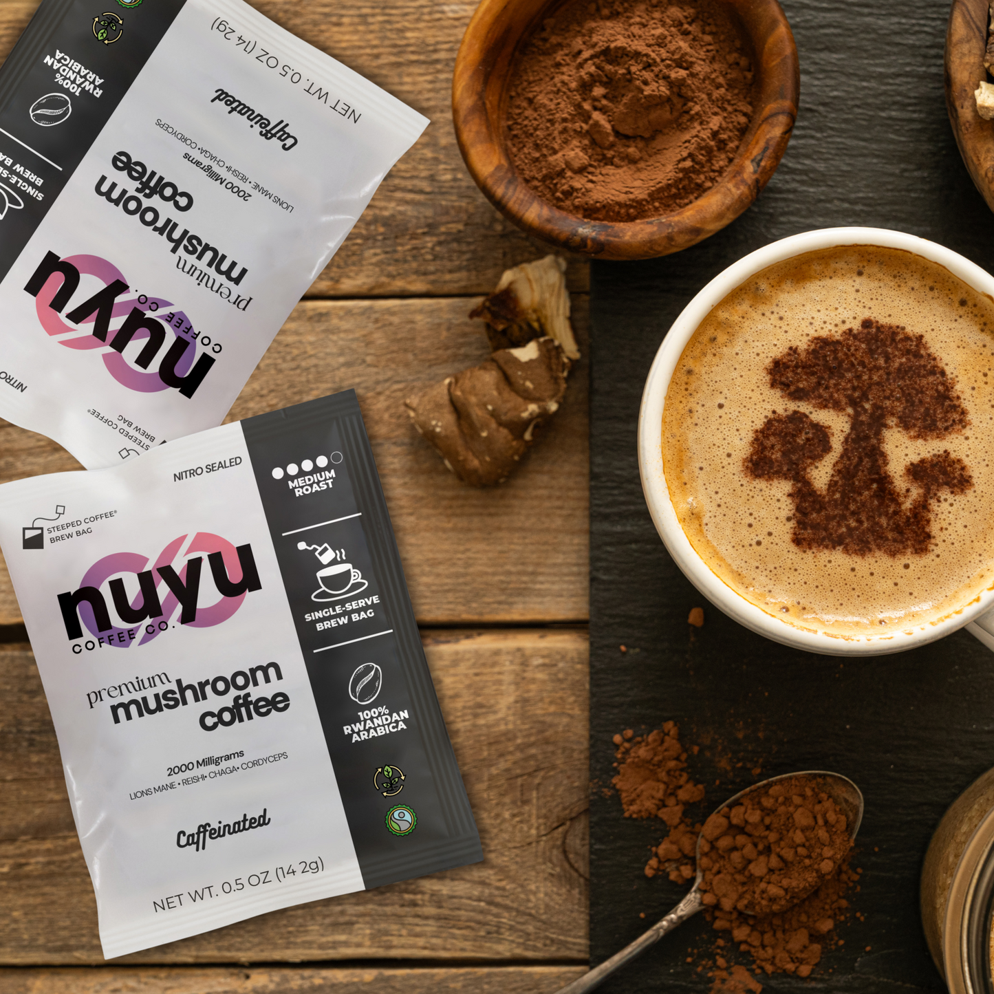 Nuyu Premium Mushroom Coffee With Brew Bags - 2 Pack / 14 Bags