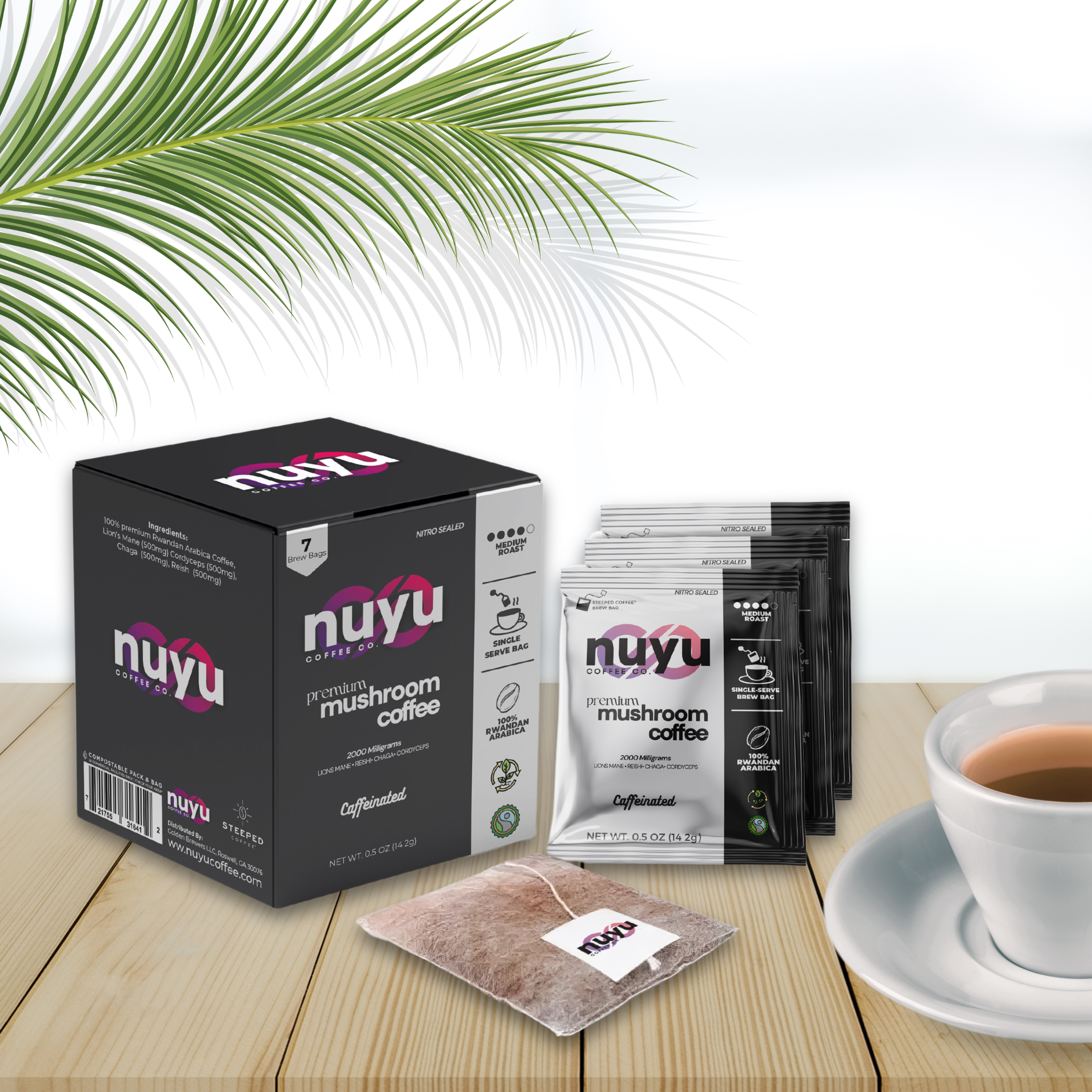 Nuyu Premium Mushroom Coffee With 7 Brew Bags