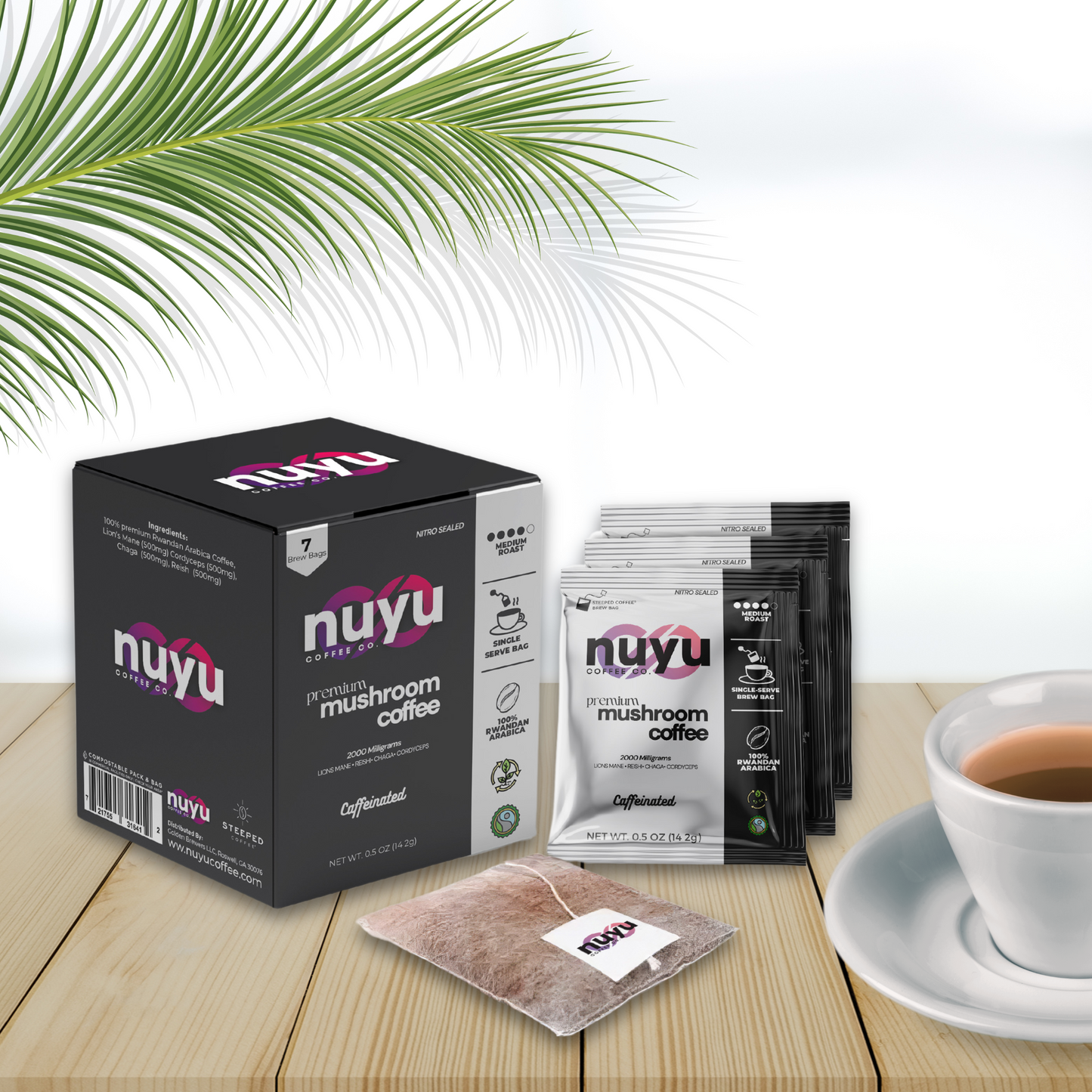Nuyu Premium Mushroom Coffee With Brew Bags - 2 Pack / 14 Bags