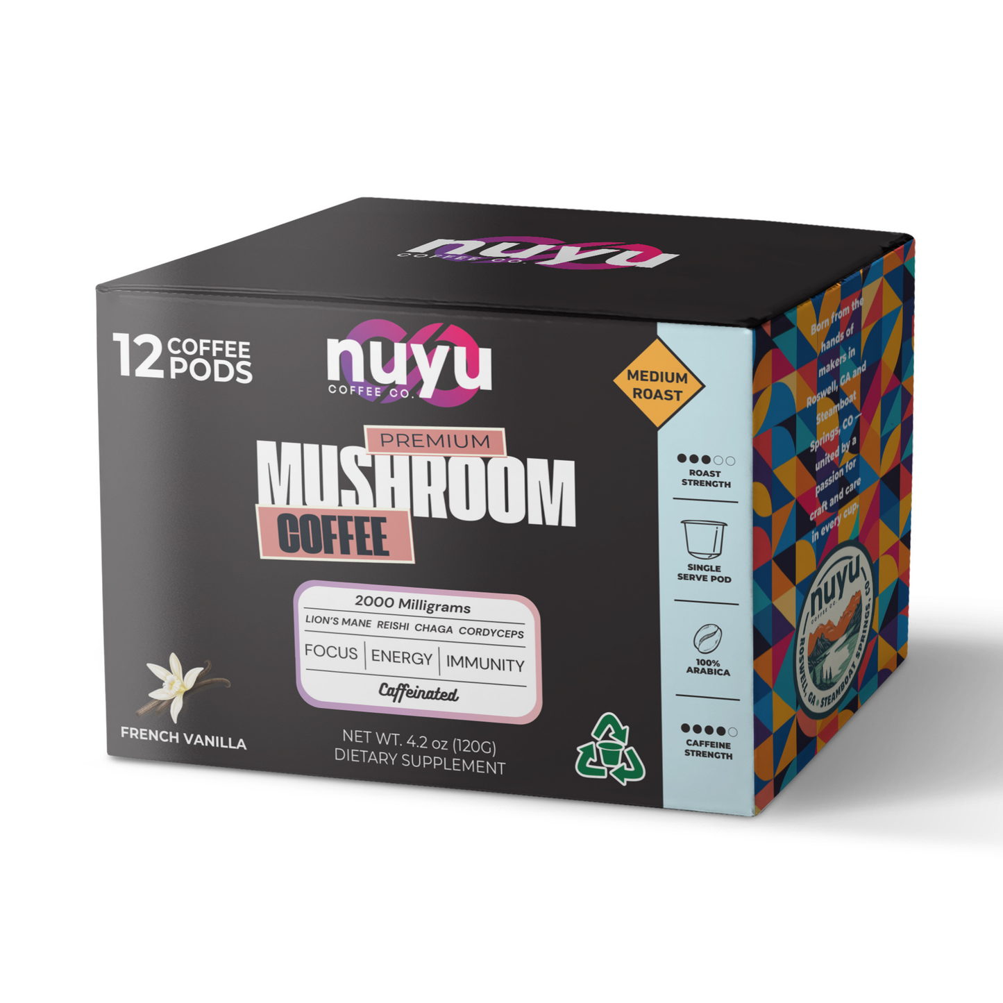 Nuyu Mushroom Coffee Pods, French Vanilla Flavor - 12 pack