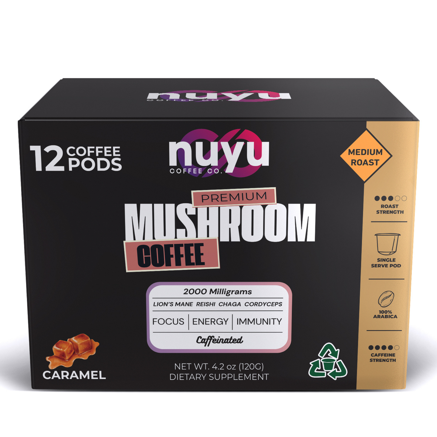 (BACKORDER) Nuyu Mushroom Coffee Pods, Caramel Flavor - 12 pack