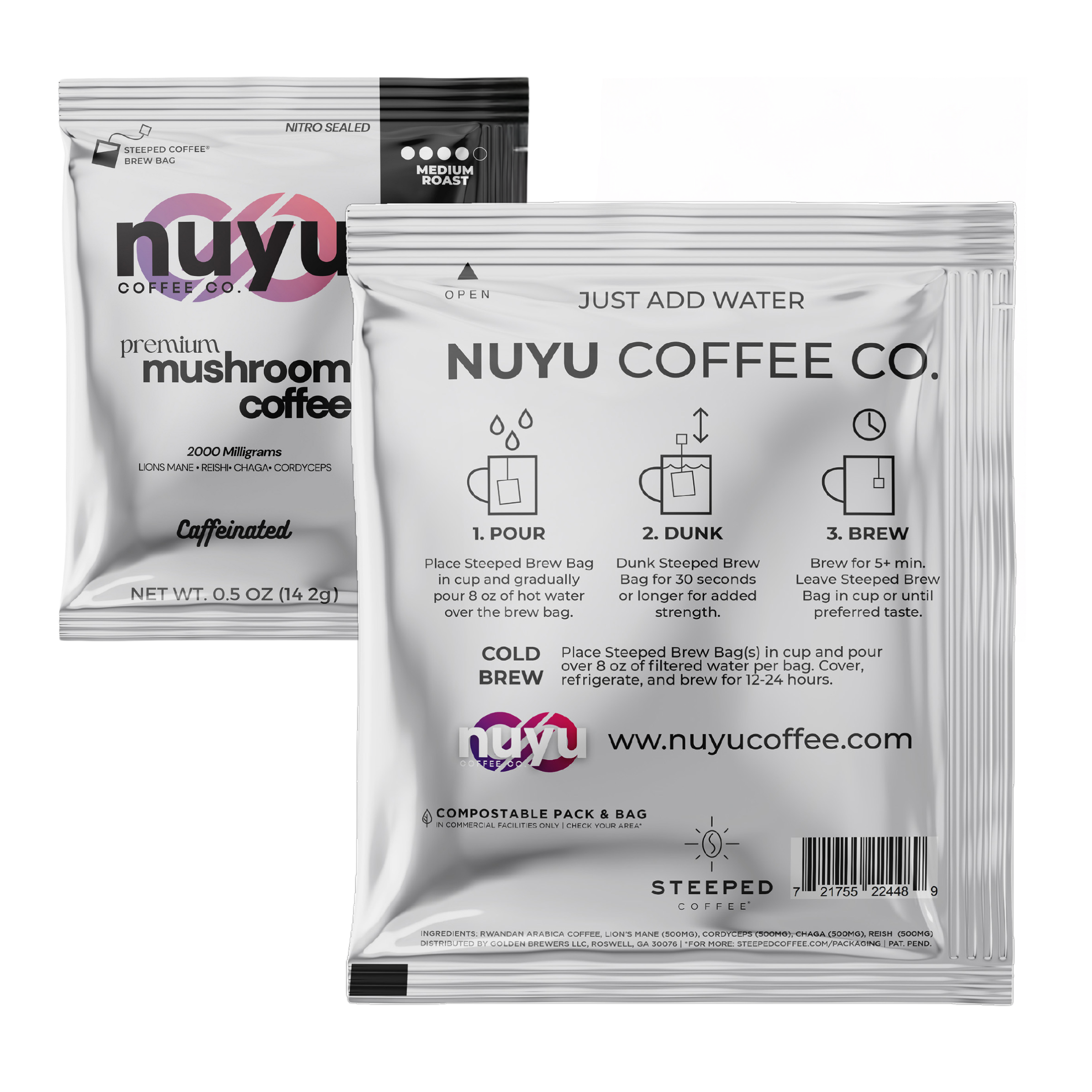 Nuyu Premium Mushroom Coffee With 7 Brew Bags