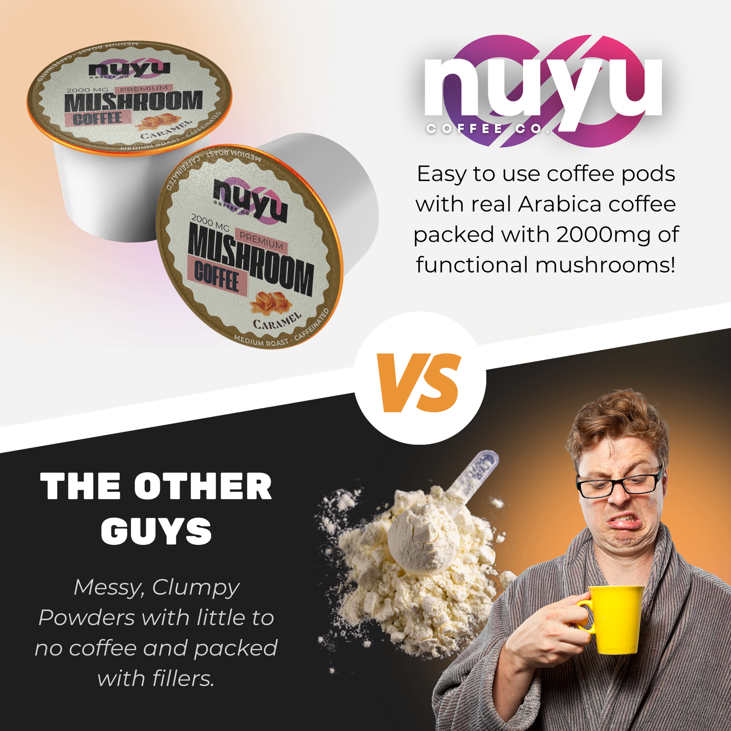 (BACKORDER) Nuyu Mushroom Coffee Pods, Caramel Flavor - 12 pack