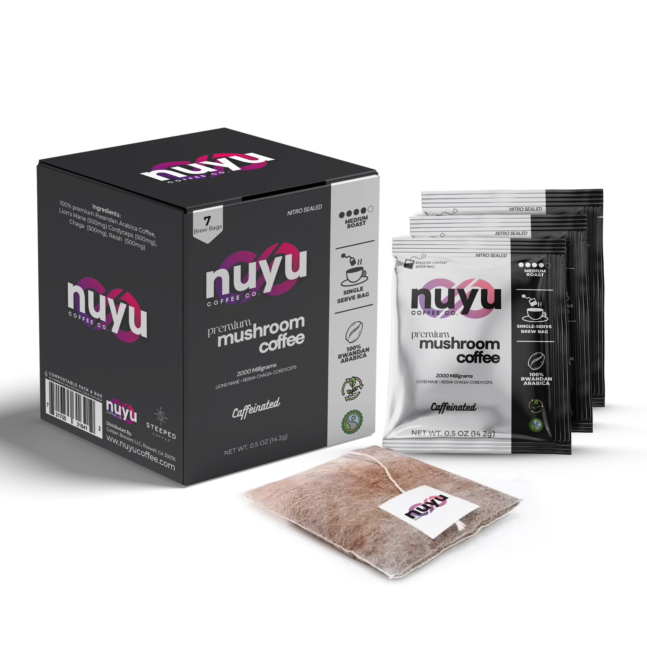 Nuyu Premium Mushroom Coffee With 7 Brew Bags