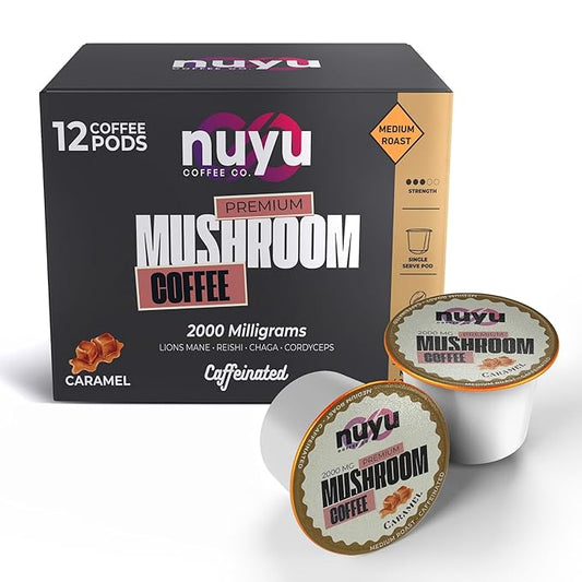 Nuyu Mushroom Coffee Pods, Caramel Flavor - 12 pack