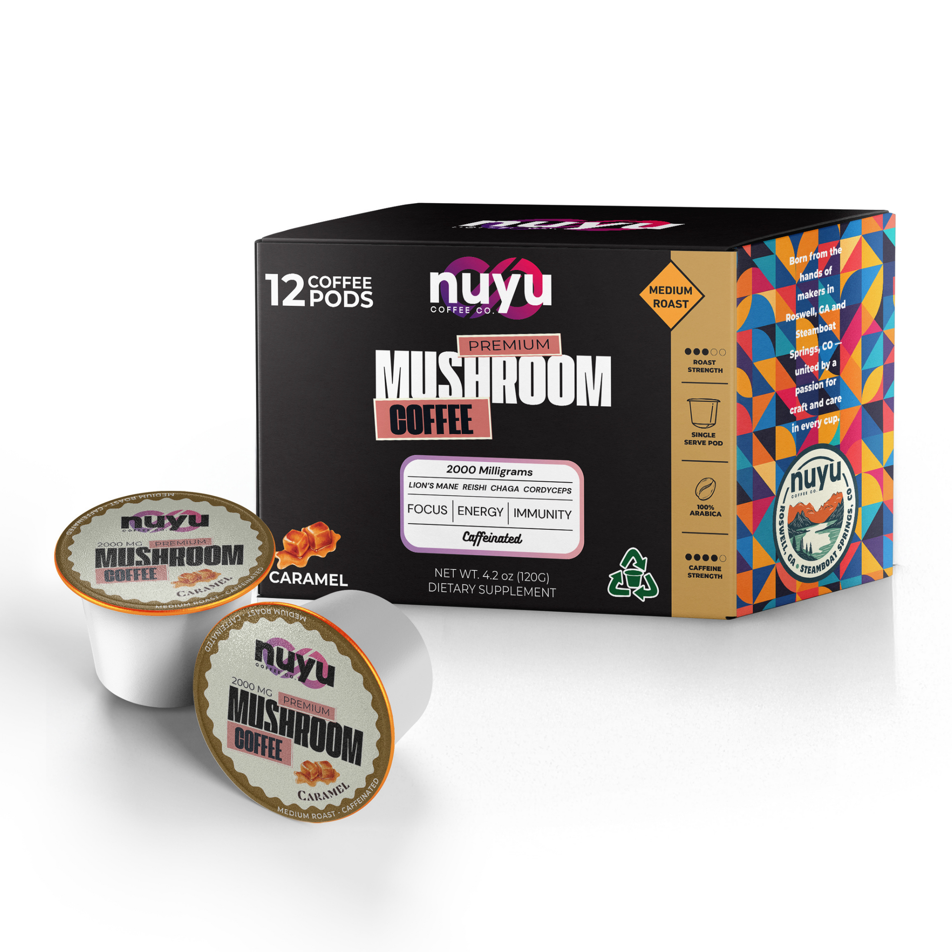 Nuyu Mushroom Coffee Pods, Caramel Flavor