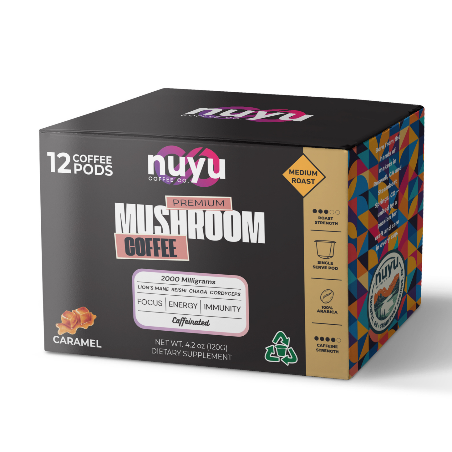 (BACKORDER) Nuyu Mushroom Coffee Pods, Caramel Flavor - 12 pack