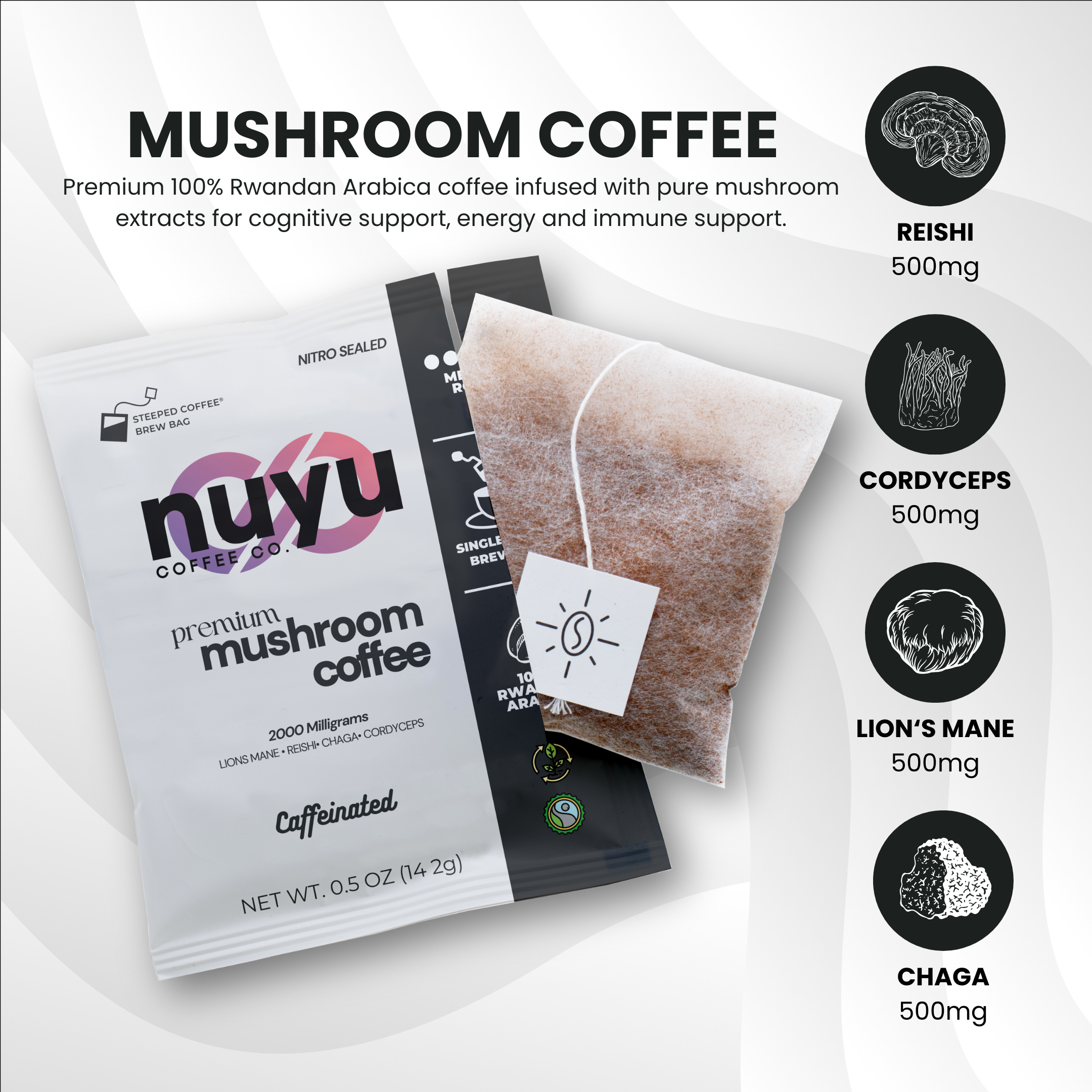 Nuyu Premium Mushroom Coffee With 7 Brew Bags