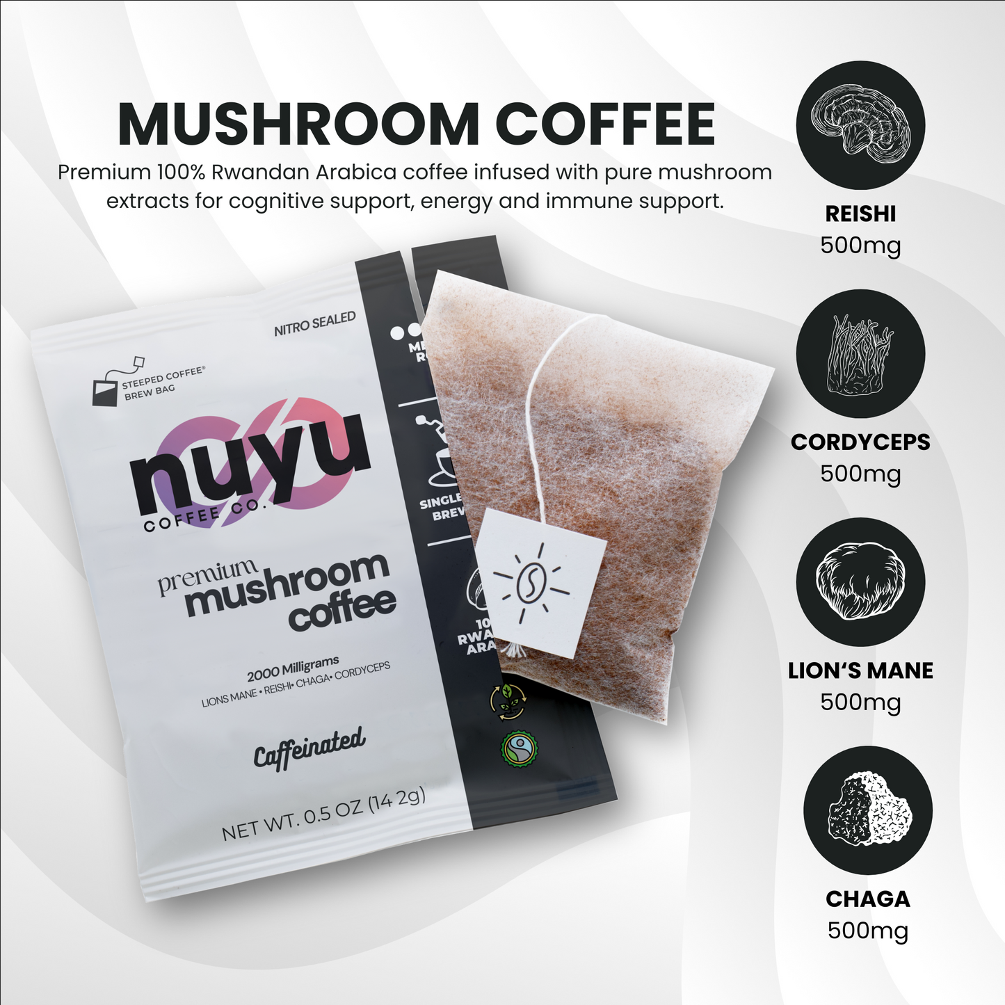 Nuyu Premium Mushroom Coffee With Brew Bags - 2 Pack / 14 Bags